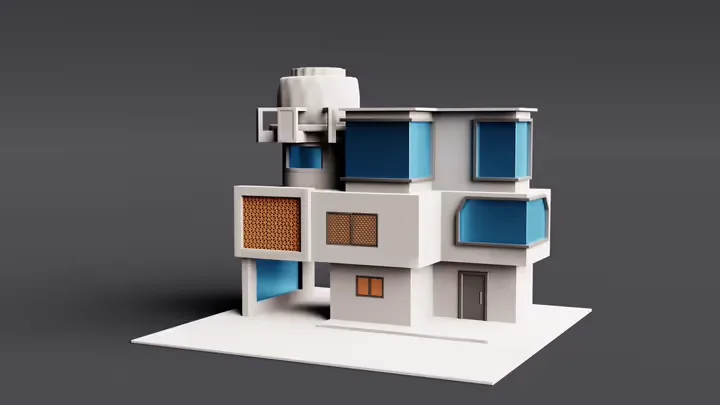 3D elevation design hero showing a contemporary building exterior.